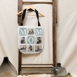 Modern Multi Photo Grid Cute MOM Gift Tote Bag<br><div class="desc">Create your very own MOM tote bag with this modern multi-photo grid collage and text. Design features 6 Photographs with curved corner squares with the text MOM in teal blocks that can be changed to any colour. On the reverse the text 'World's Best Mummy' with a cute mother quote that...</div>