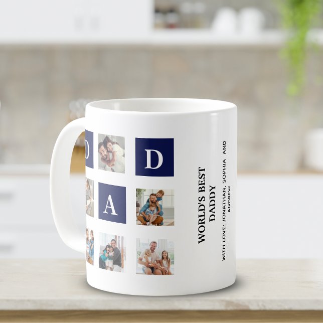 Modern multi-photo grid for dad Blue Coffee Mug (Creator Uploaded)