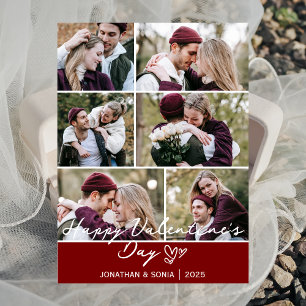 Modern Multi-Photo Grid Valentines Greeting Holiday Card