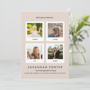 Modern Multi Photo Hand Written Beige Graduation Card