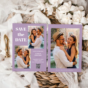Modern Multi Photo Lavender   QR Code Save The Date