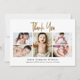 Modern Multi-Photo Newborn Baby Name Birth stats Thank You Card