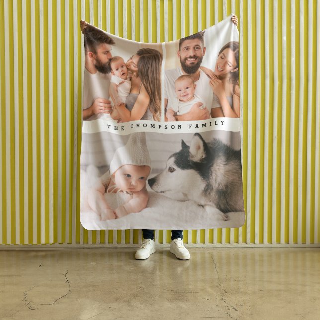 Modern Multi Photo Personalised Simple Home Family Fleece Blanket (Personalized family photos fleece blanket.)