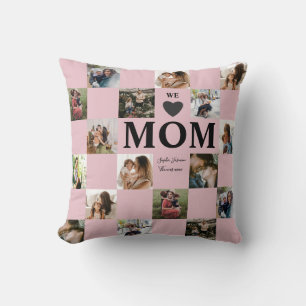Modern Multi Photo Pink & Purple Mum Throw Pillow