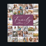 Modern multi photo purple script family elegant fleece blanket<br><div class="desc">Modern minimal multi photo script family. With space for 34 photographs. Ideal gift available for mums,  dads,  grand,  grandad of any family members,  Christmas,  anniversary,  birthday,  mothers day and fathers day. Stunning purple elegant script text.</div>