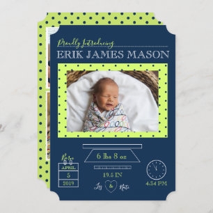 Modern Multi Photo Simple Elegant Newborn Boy Stat Invitation
