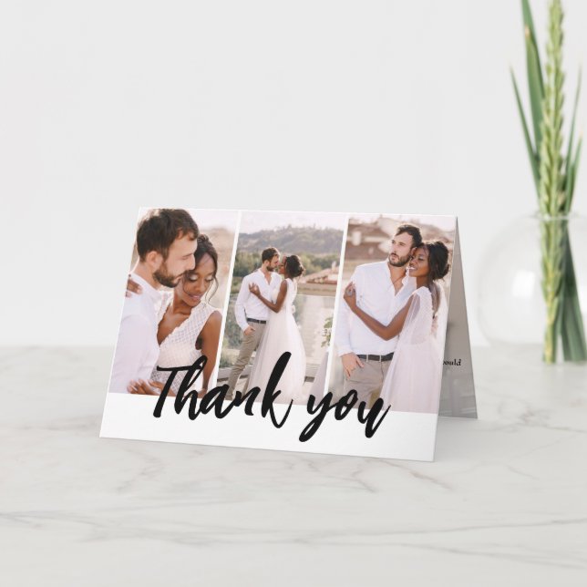 Modern Multi Photo Simple Wedding Thank You Card (Front)
