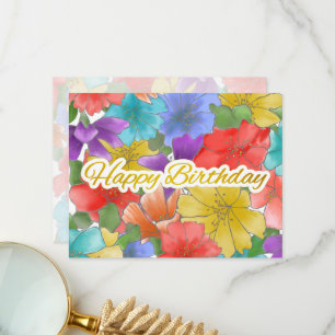 Modern Multicolor Floral Gold Happy Birthday Thank You Card