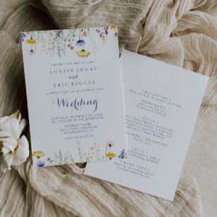 Modern Multicolor Wildflower Front & Back Wedding Invitation