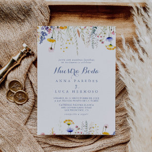 Modern Multicolor Wildflower Nuestra Boda Wedding Invitation