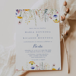 Modern Multicolor Wildflower Spanish Wedding  Invitation