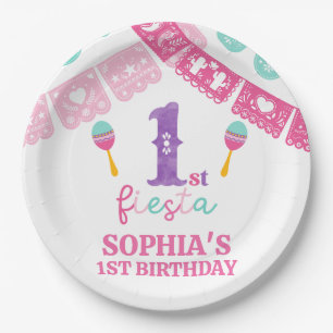 Modern Multicolored Girls Fiesta 1st Birthday  Paper Plate