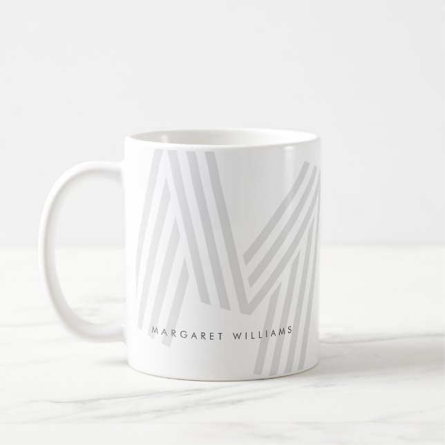Modern Multiline Monogram Letter Personalised Coffee Mug (Left)