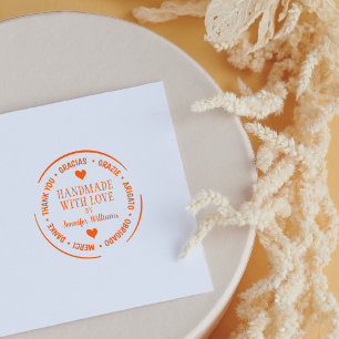 Modern Multilingual Thank You Handmade With Love Rubber Stamp