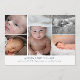 Modern multiple photo baby birth announcement