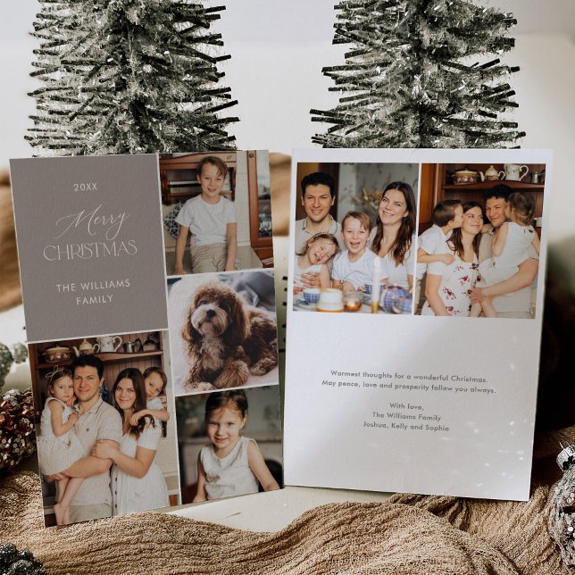 Modern Multiple Photos Christmas Card Taupe (Creator Uploaded)