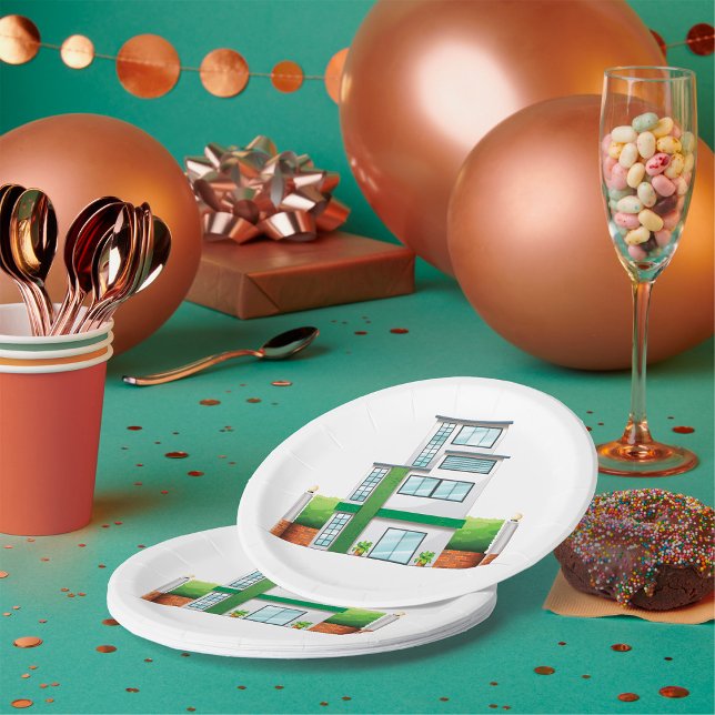 Modern Multistorey House Contemporary Home Paper Plate (Creator Uploaded)