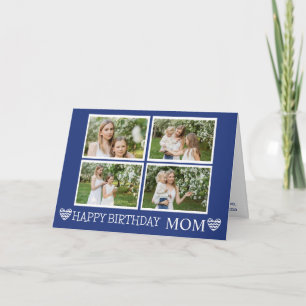 Modern Mum Birthday Navy Blue 4 Photos Collage Card