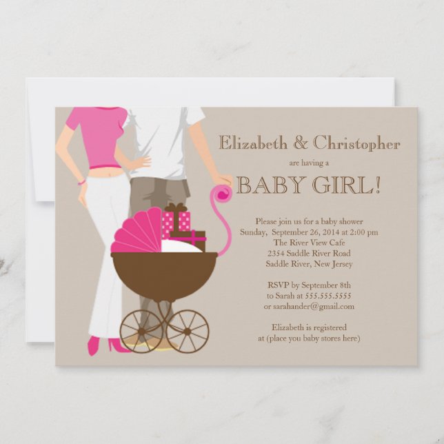 Modern Mum Dad Carriage Couple Baby Shower Invitation (Front)