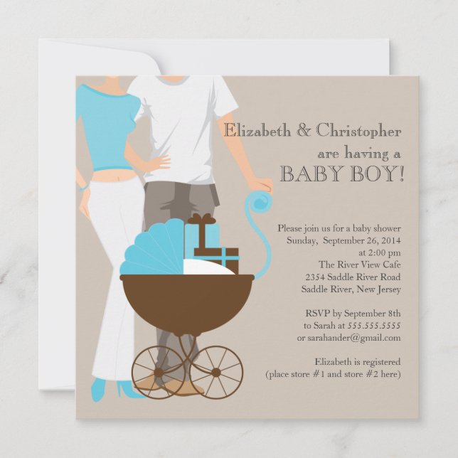 Modern Mum Dad Carriage Couple Baby Shower Invitation (Front)