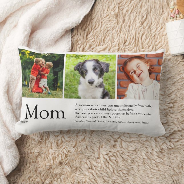Modern Mum Definition Quote 3 Photo Collage Lumbar Cushion (Blanket)