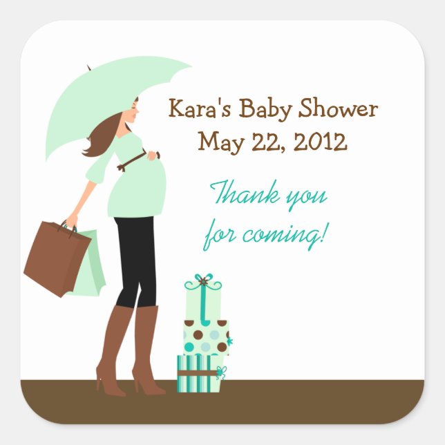 Modern Mum (Green) Baby Shower  Favour Sticker (Front)