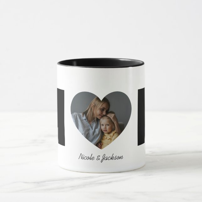 Modern Mum Heart Photo Name Mother's Day Mug (Center)