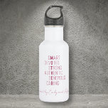 Modern Mum Mother Crossword kids names handwritten 532 Ml Water Bottle<br><div class="desc">Stylish and modern Mother definition in crossword puzzle style with words that define a mother in minimalist dusty rose typography and handwritten script with personalised message. "Mother" is hidden in these loving and empowering words: Smart, Devoted, Strong, Authentic, Generous, Caring. Below you can customise a personalised message for mum, like...</div>