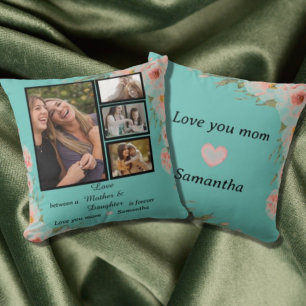 Modern Mum Mother Daughter Quotes 4 Photo Collage  Cushion