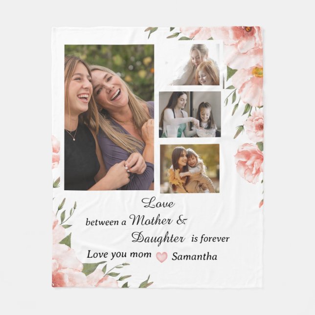 Modern Mum Mother Daughter Quotes 4 Photo Collage  Fleece Blanket (Front)