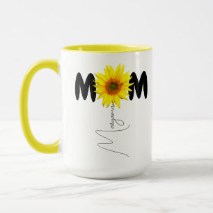 Modern Mum Name Sunflower Mug Monogram Mug