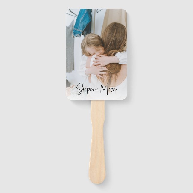 Modern Mum Photo & Super Mum Text | Gift For Mum Hand Fan (Front)
