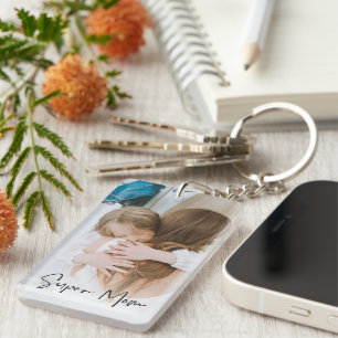 Modern Mum Photo & Super Mum Text   Gift For Mum Key Ring