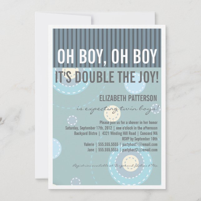 Modern Mum Twin Boy Baby Shower Invitation (Front)