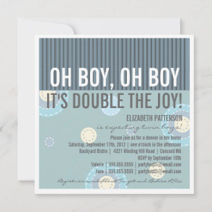 Modern Mum Twin Boy Baby Shower Invitation