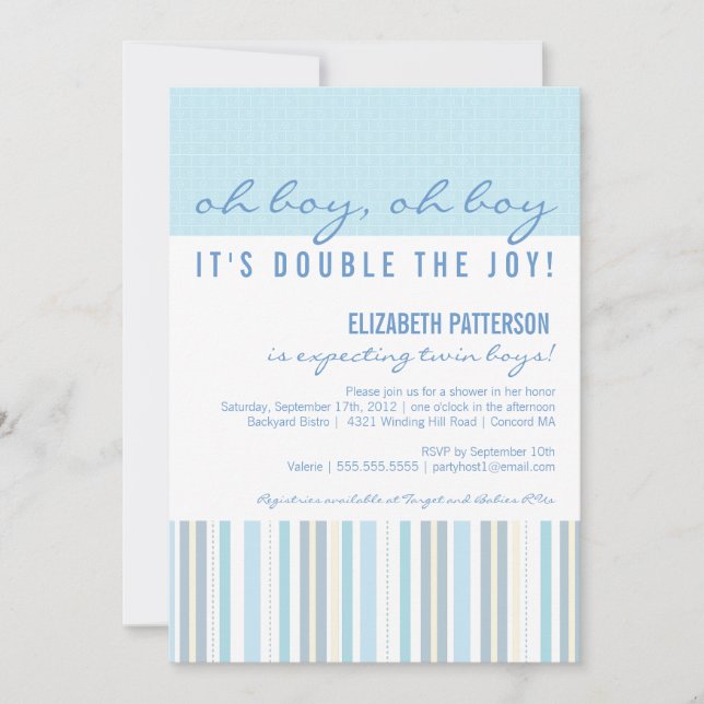 Modern Mum Twin Boy Baby Shower Invitation (Front)