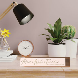 Modern Mum, Wife, Teacher Blush Pink & Gold Desk Name Plate