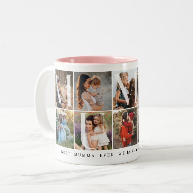 Modern Mumma Collage, 10 Photo Grid, Gift for Mom Two-Tone Coffee Mug (Front Left)