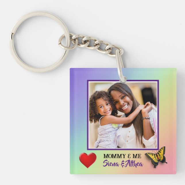 Modern Mummy and Me Photo & Name  Key Ring (Front)