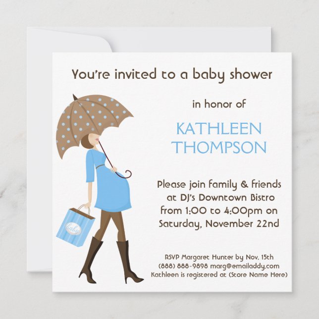 Modern Mummy Baby Bump BOY Shower Party Invitation (Front)