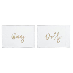 Modern Mummy Daddy Gold Personalised Monogram Name Pillowcase