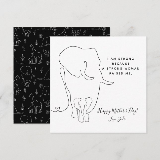 Modern Mummy Elephant Line Art Mother's Day Card (Front/Back)