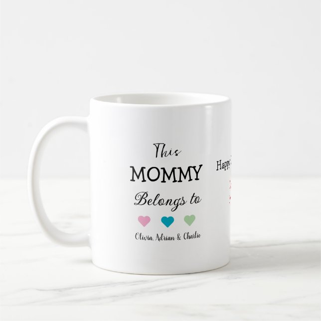 Modern Mummy Kid's Names Cute Hearts Custom Gift  Coffee Mug (Left)