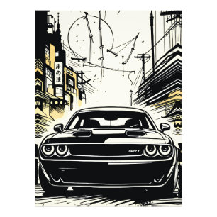 Modern Muscle Car Front Pop Art Illustration Print