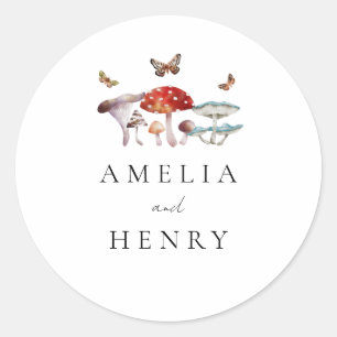 Modern Mushroom Wedding Favour Classic Round Sticker