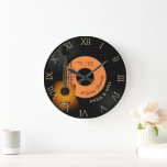 Modern Music Guitar Vinyl 1st Wedding Anniversary Large Clock<br><div class="desc">A modern classic, elegant, personalised wedding anniversary keepsake clock featuring a vinyl record background (this is an illustration, not a real record), roman numerals, modern typography, an acoustic guitar and a music partition. A lovely custom wedding gift or anniversary gift for a young - and young at heart - couple...</div>