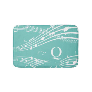 Modern Music Notes Teal Monogram Bath Mat