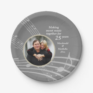 Modern MUSIC Photo 25th Silver Wedding Anniversary Paper Plate