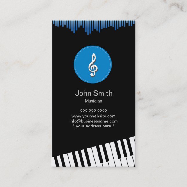 Modern Music Symbol Pianist/Musician Business Card (Front)