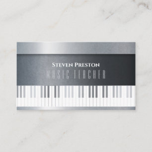 Modern Music Teacher Silver Piano Business Card